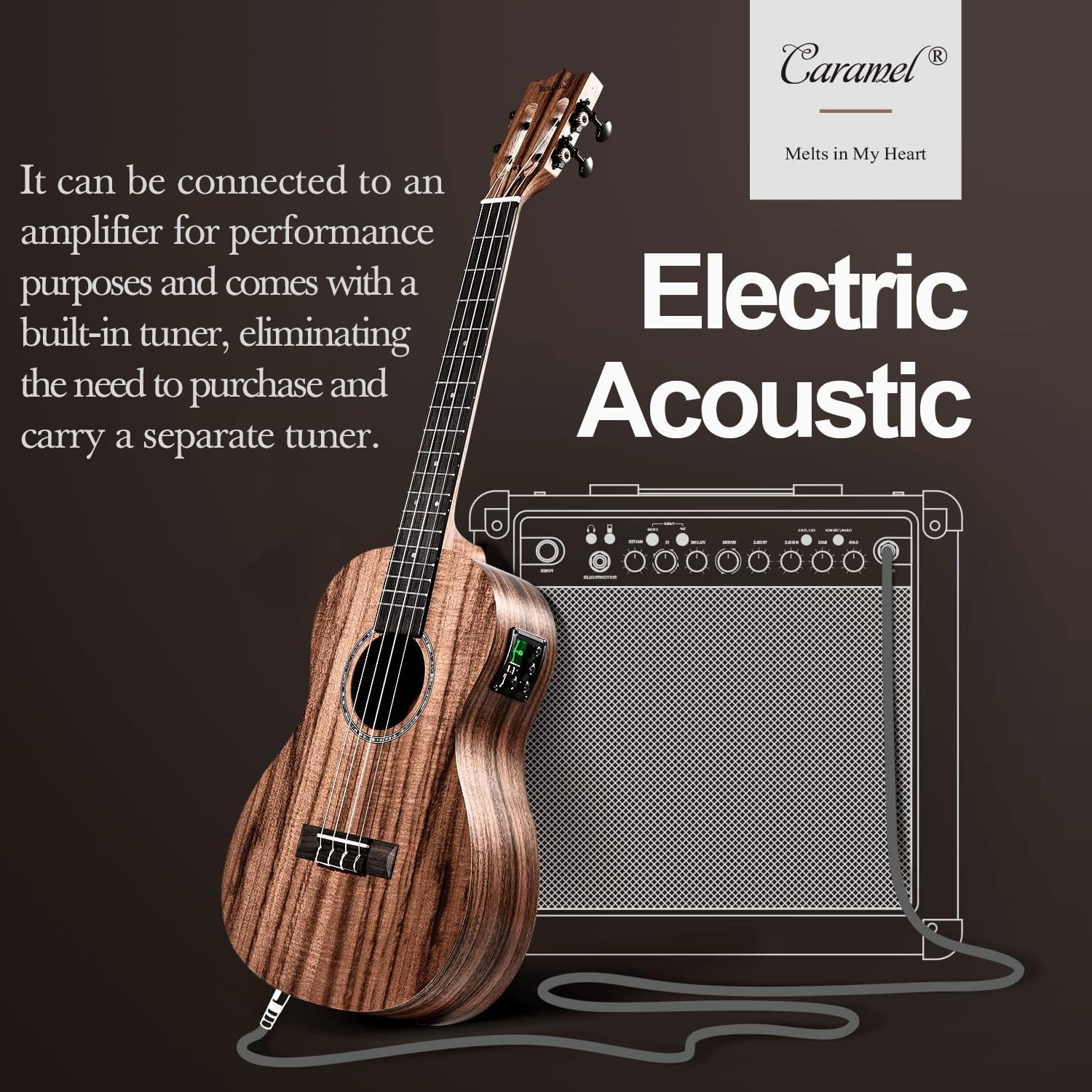 Left Handed - Caramel BLM27 Acacia Baritone Acoustic Electric Ukulele