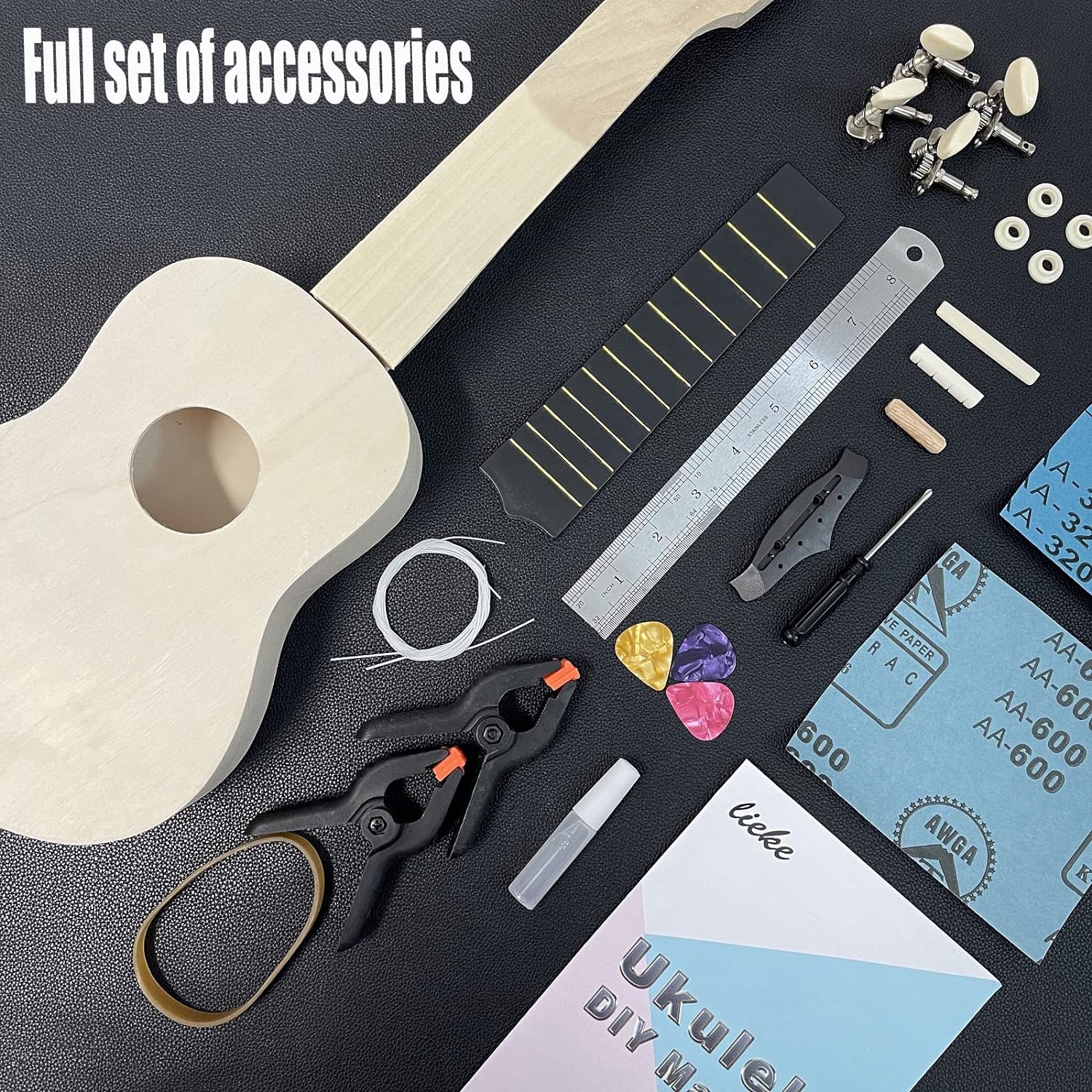 LIEKE DIY Ukulele kit with Assembly Manual and All Accessories,Build Your Own ukelele Instrument Gifts for Kids Adult