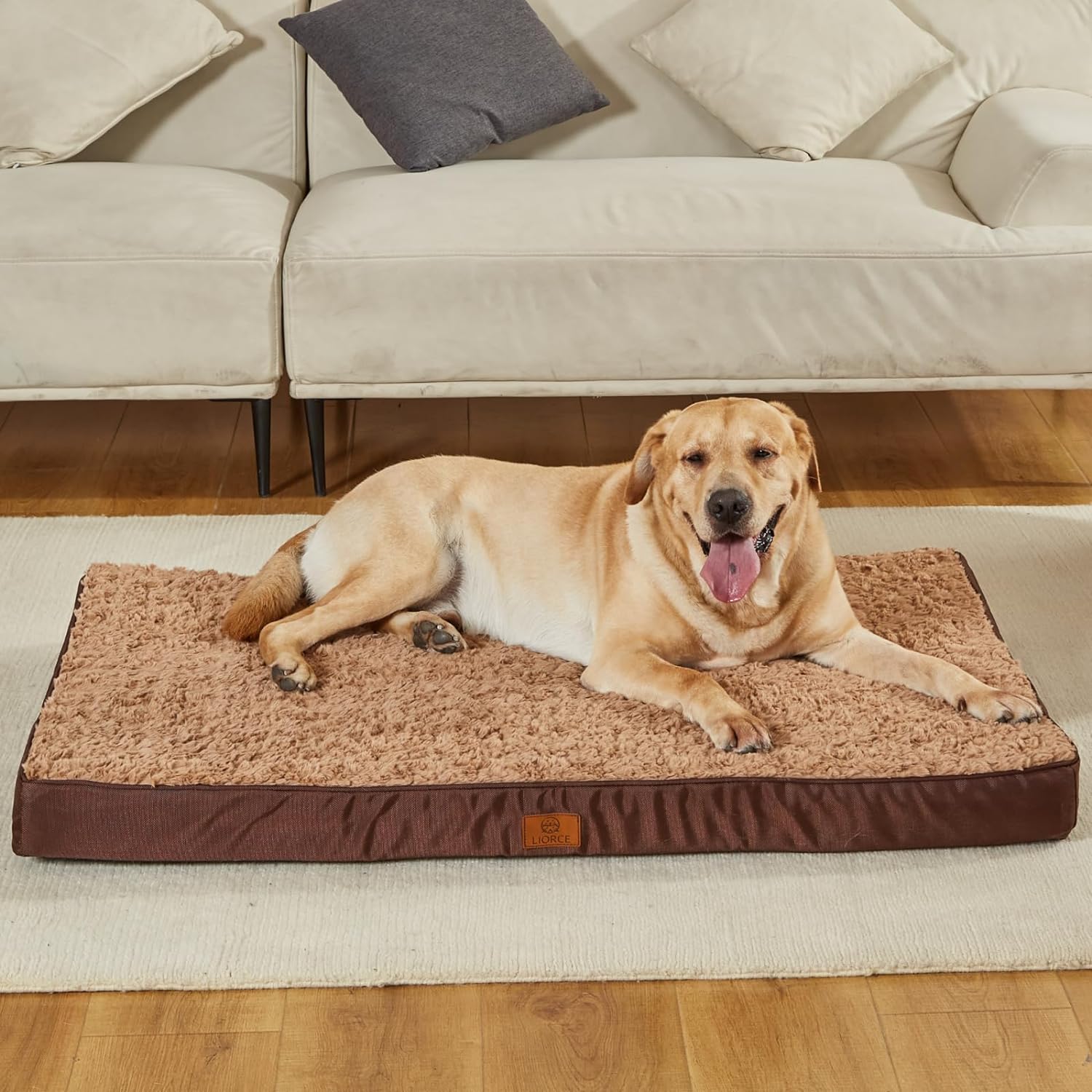LIORCE Jumbo Dog Bed for Extra Large Dogs - XXXL Orthopedic Dog Beds with Removable Washable Cover, Cooling Egg Foam Pet Bed Mat with Waterproof Liner, Non-Slip Bottom, Brown
