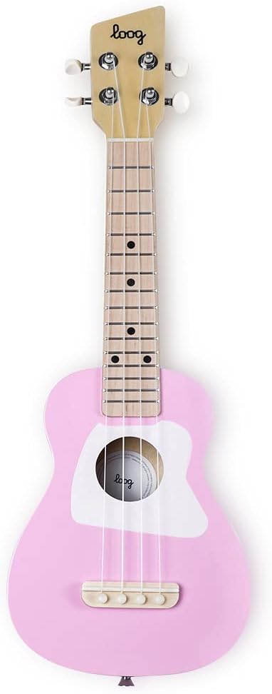 Loog Wood Soprano Ukulele for Kids Beginners, App Lessons, All Ages (Pink)