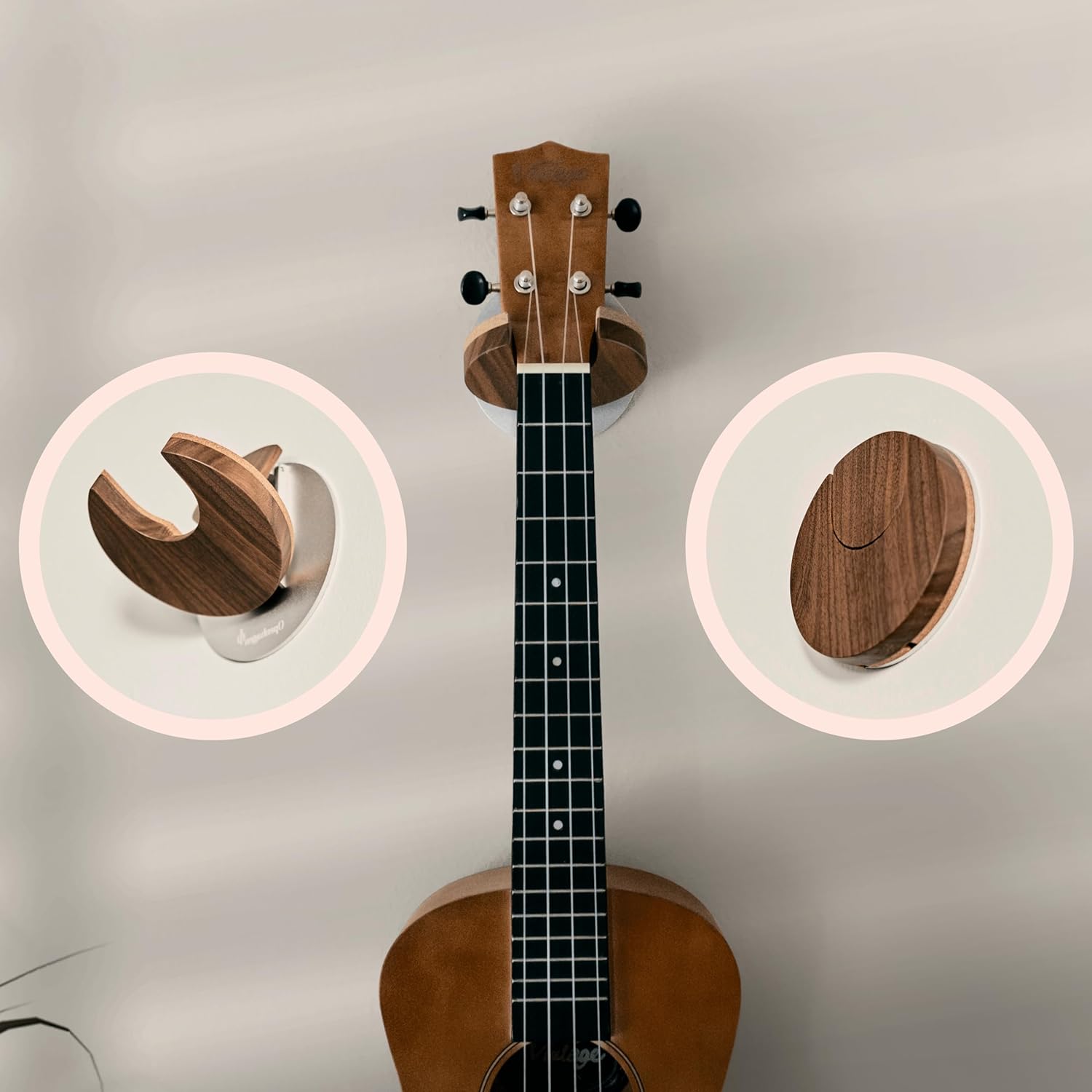 Openhagen World’s Only - Collapsible Ukulele Wall Hanger and Ukulele Wall Mount - Patented - Danish Design - Space Saving - Wooden - Walnut Color - Scratch Proof - Award Winning