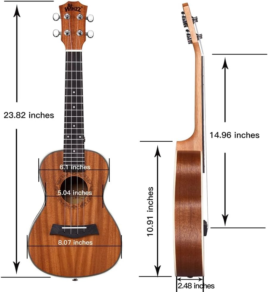 WINZZ AU88LAB Walnut Concert Ukulele Side Sound Hole Arched Back with Online Lessons, Gig Bag, Strap, Capo, Wall Hanger, 23 Inches