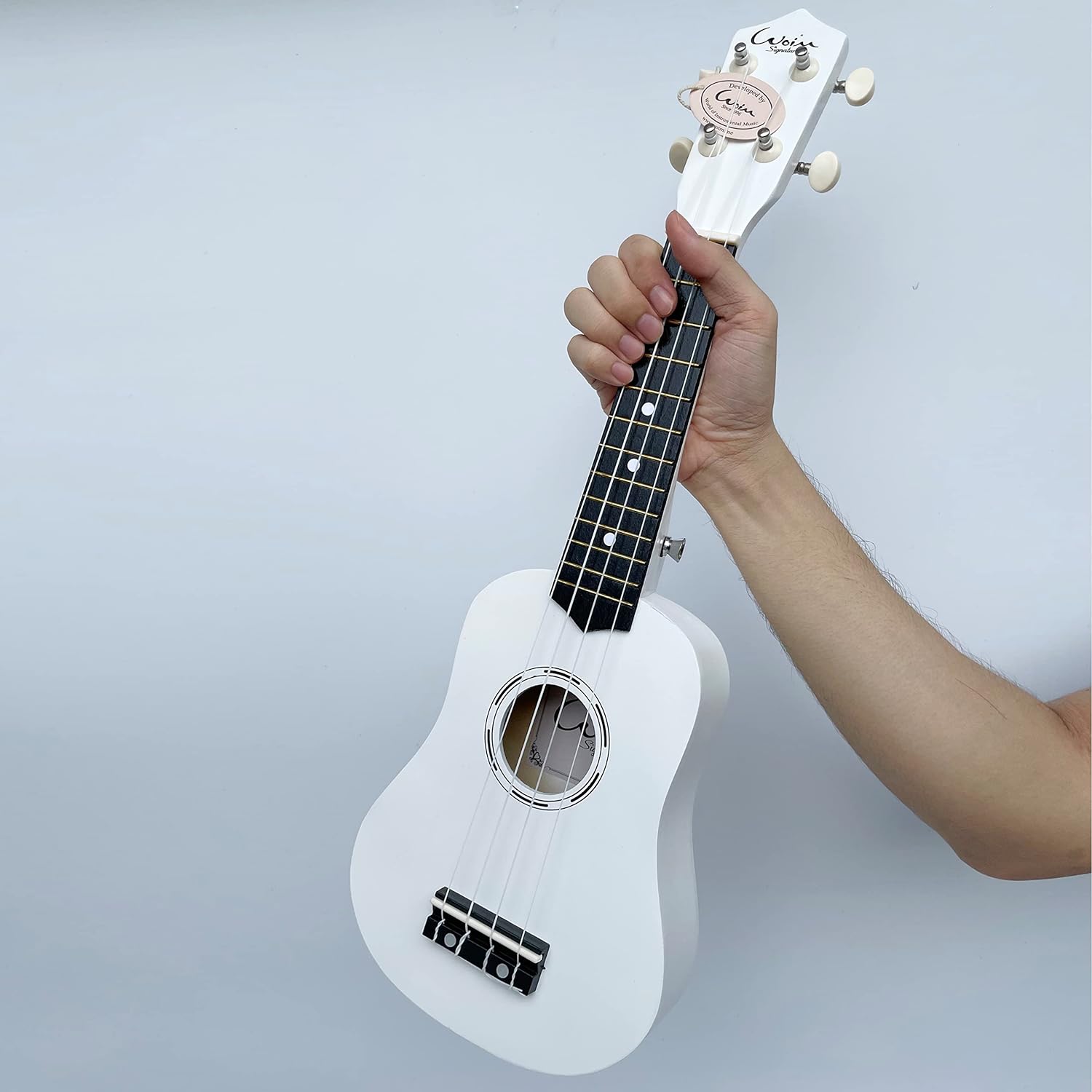 Woim Soprano 21 Inch Ukulele For Beginner with Free Pick, Cover Bag and One By One Video Call Tutorial Sesson (White)