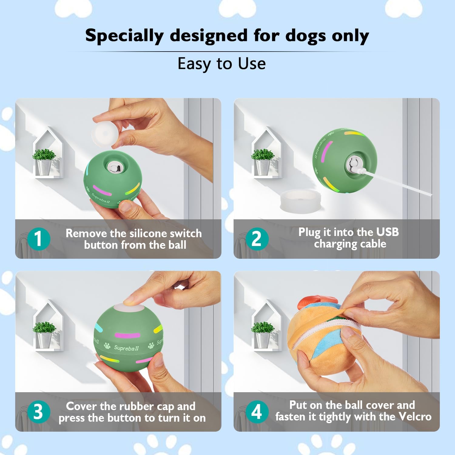 BARHOMO Dog Balls,The 3rd Generation Interactive Toys for Puppy/Small/Medium/Large Dogs,Improved Dog Rolling Effect Tennis Ball with Strap, Tough Motion Activated Automatic Moving Dog Ball Toys