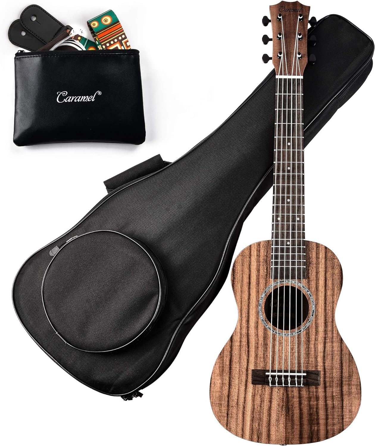 Caramel - 30 6 String Acacia KOA Guitalele CB207G Beginner Travel Guitar Gigbag Kit