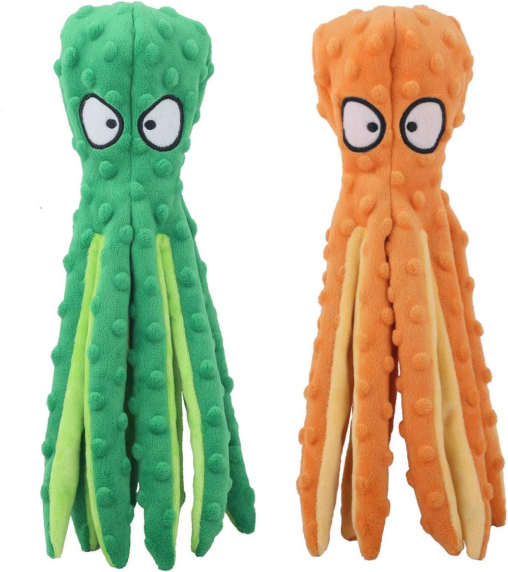 CPYOSN Dog Squeaky Toys Octopus - No Stuffing Crinkle Plush Toys for Puppy Teething, Durable Interactive Chew Toys for Small, Medium and Large Dogs Training and Reduce Boredom, 2 Pack