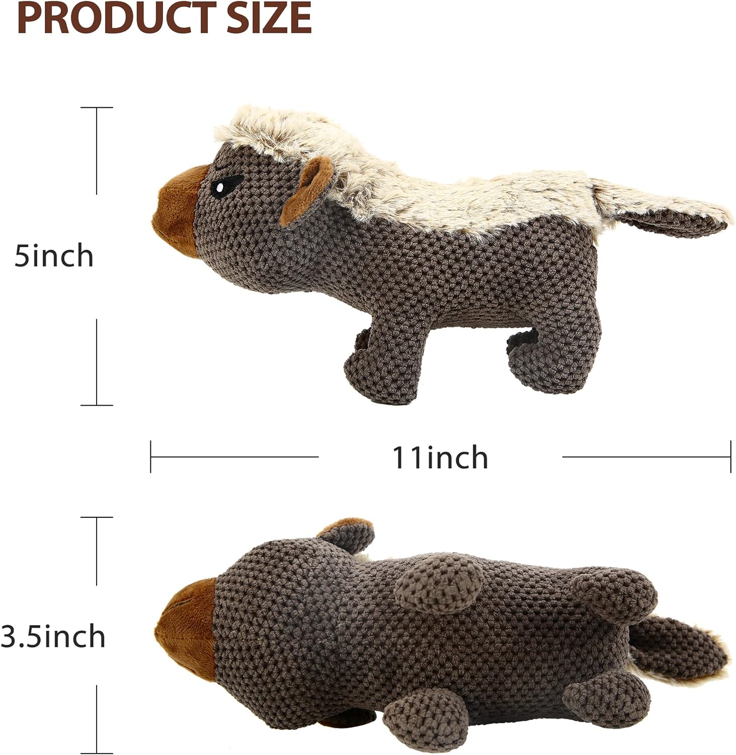 IOKHEIRA Dog Plush Toys for Aggressive Chewers, Indestructible Dog Squeaky Toys with Crinkle Paper, Durable Teething Chew Toys for Medium and Large Breed (Coffee Brown, Honey Badger)