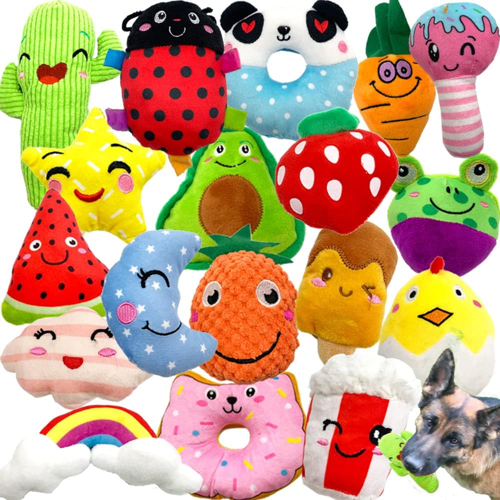 Jalousie 18 Pack Dog Squeaky Toys Cute Stuffed Pet Plush Puppy Chew for Small Medium Pets - Bulk