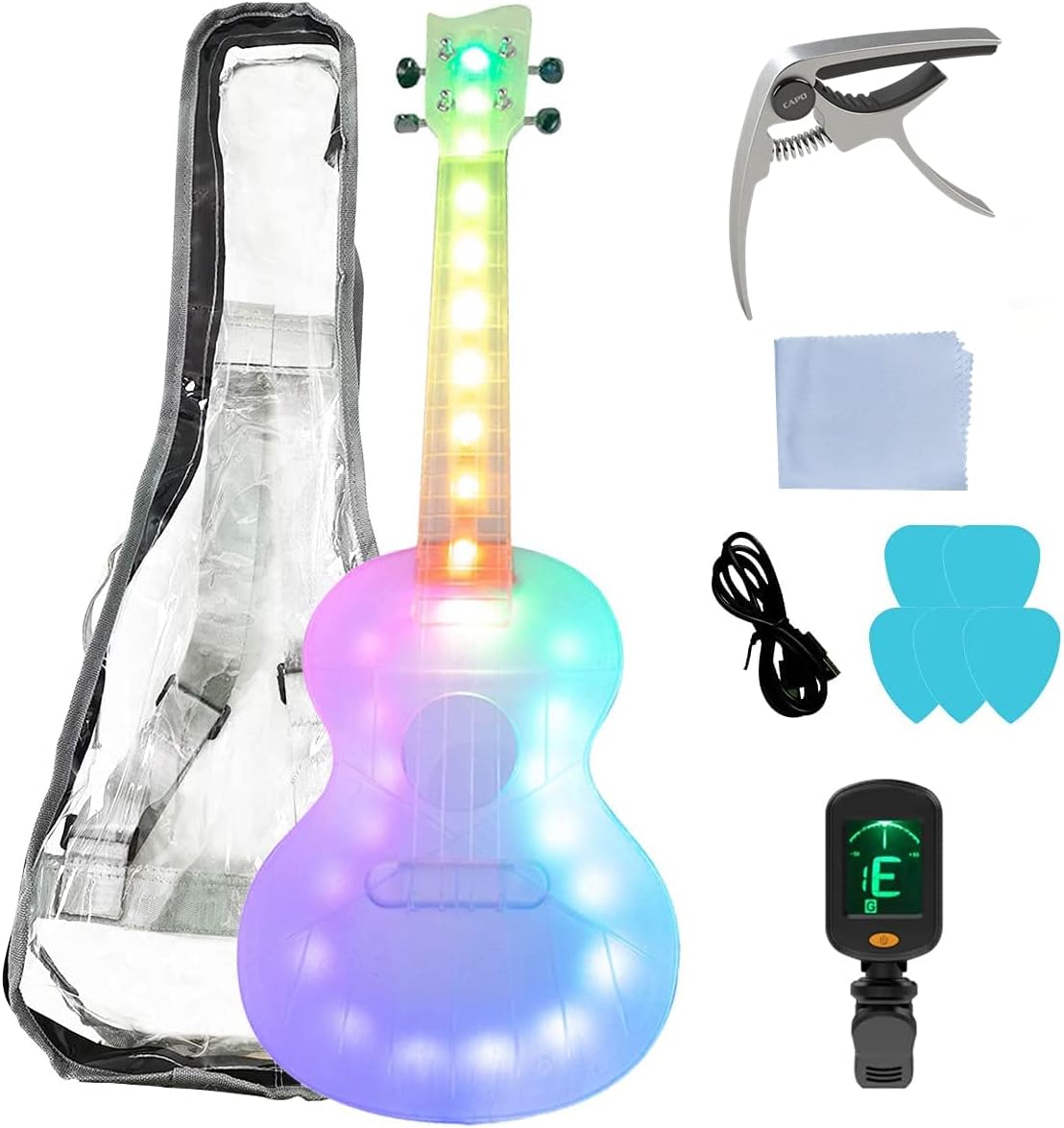Led Ukulele 23 inches USB Charging Christmas Birthday Gift for Kids Beginners Music Lovers AUPHY