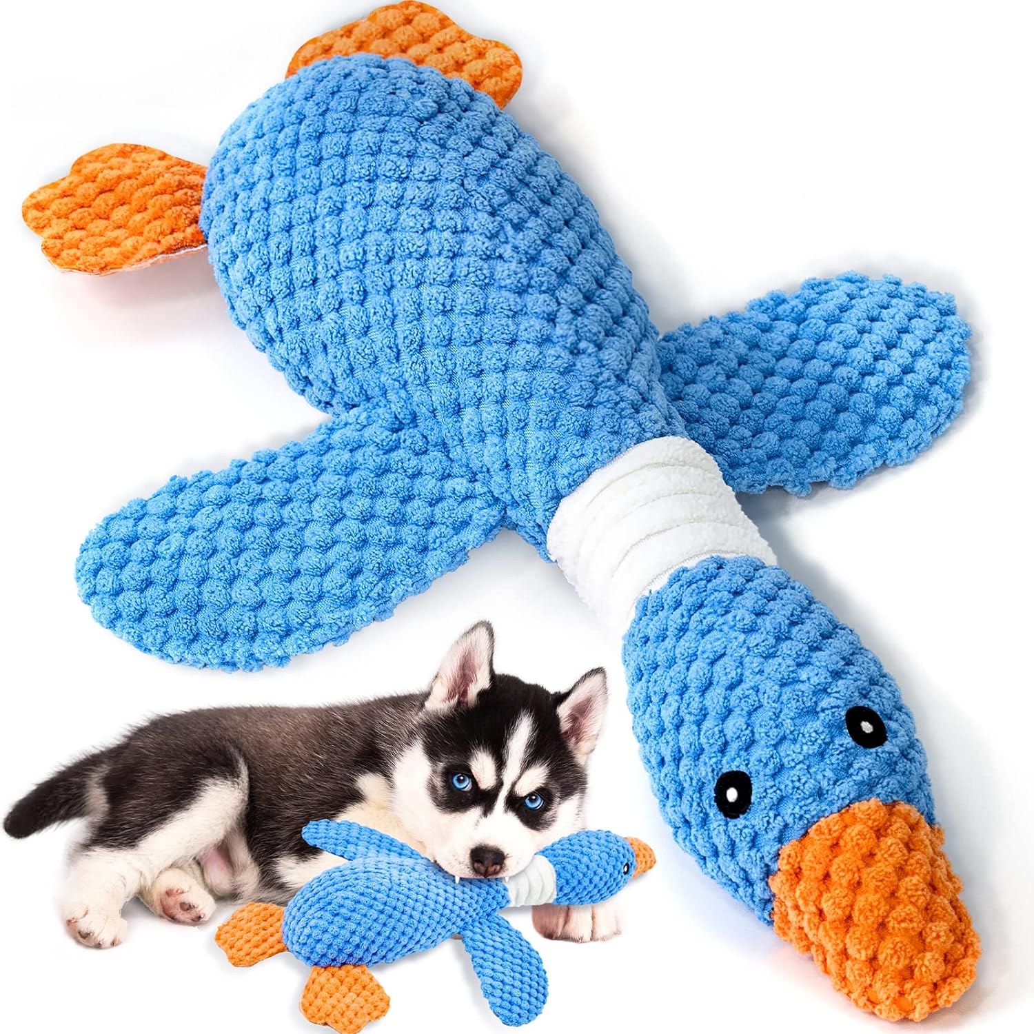 Vitscan Upgraded Goose Indestructible Dog Toys for Aggressive Chewers Small Medium Large Breed, Crinkle Squeaky Plush Dog Puppy Chew Toys for Teething, Duck Puppy Toys