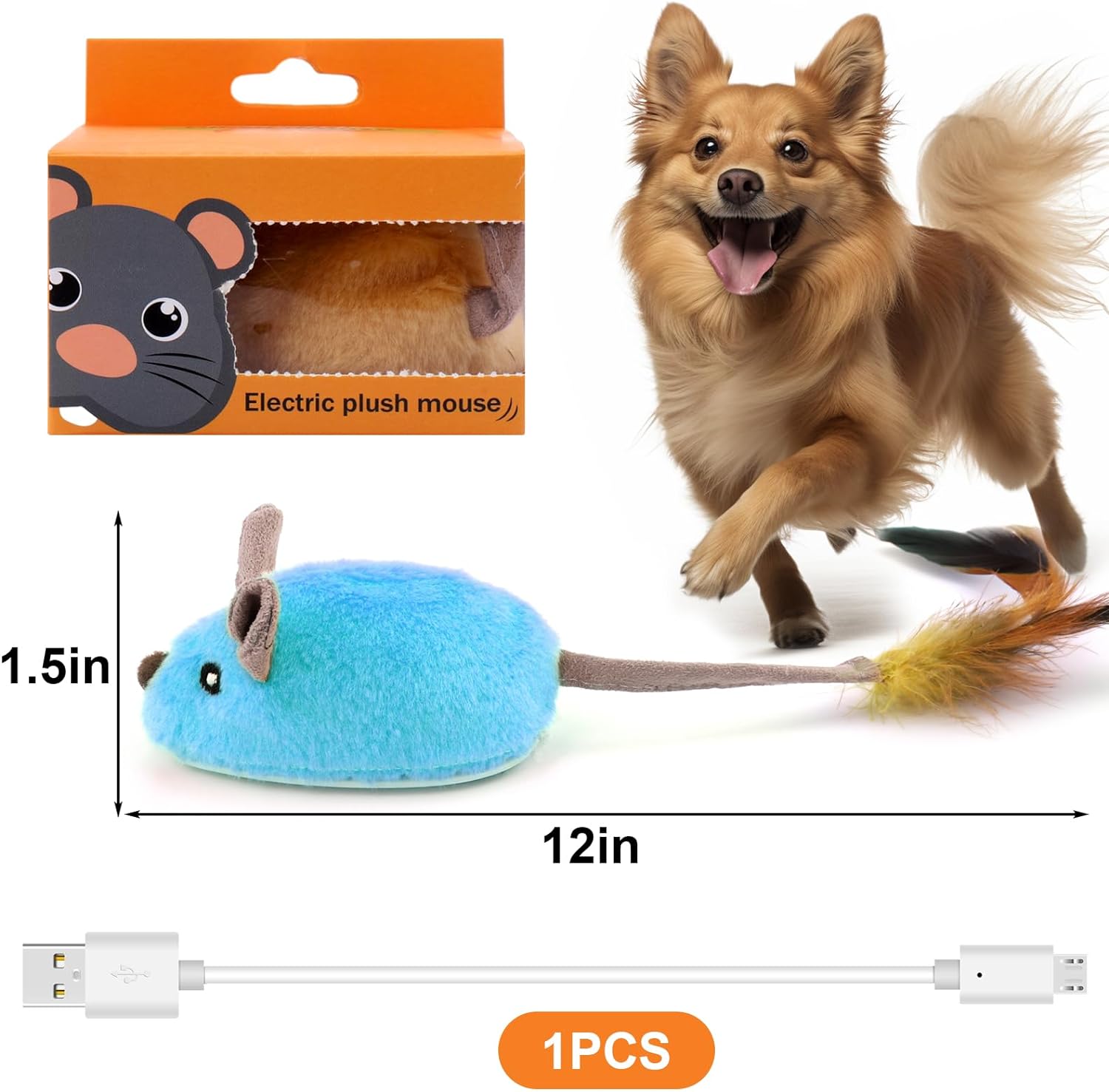 BABORUI Interactive Dog Toys Mouse, Escaping Mice Squeaky Dog Toys with Lights Auto-Turn, Rechargeable Moving Dog Toys for Small/Medium/Large Dogs Cats(Grey)