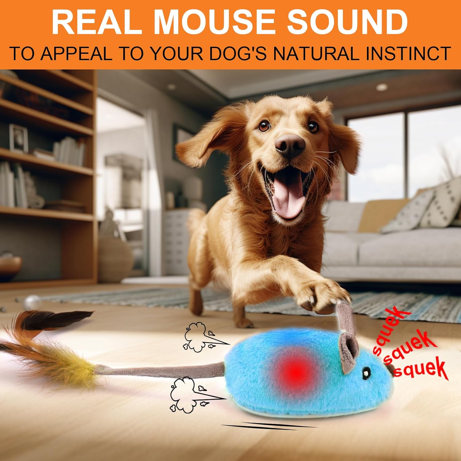 BABORUI Interactive Dog Toys Mouse, Escaping Mice Squeaky Dog Toys with Lights Auto-Turn, Rechargeable Moving Dog Toys for Small/Medium/Large Dogs Cats(Grey)
