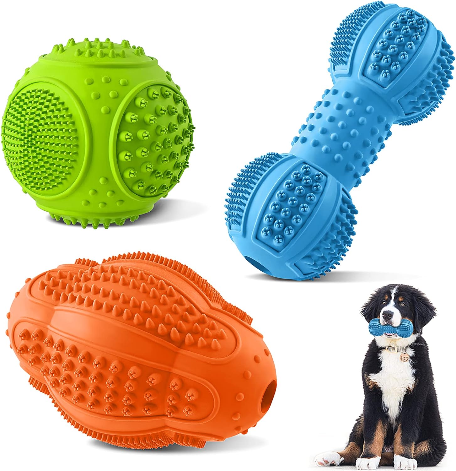LUKITO Dog Chew Toys 3 Pack for Aggressive Chewers, Multifunctional Teeth Cleaning and Gum Massage, Tough Toys with Natural Rubber for Large and Medium Dog