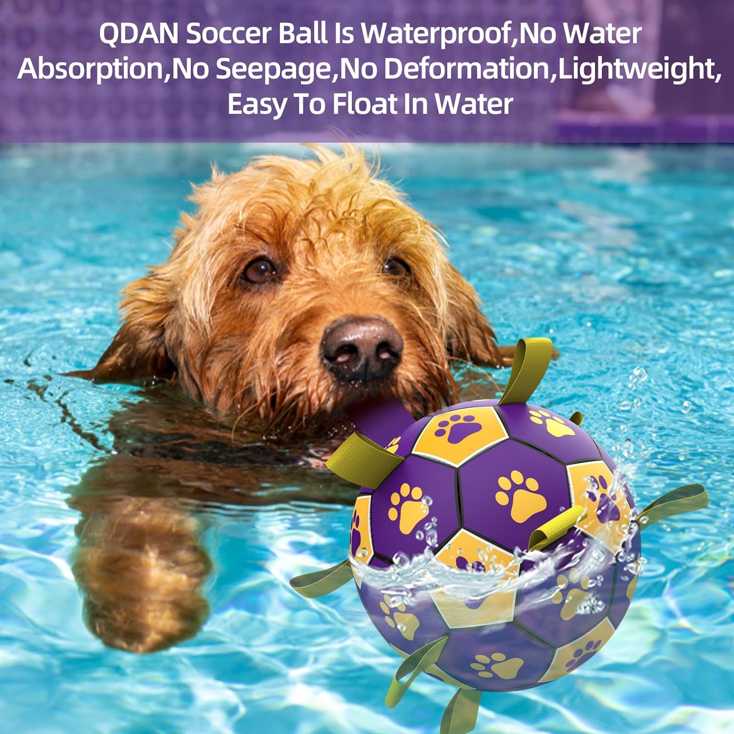 QDAN Dog Toys Soccer Ball with Straps, Interactive Dog Toys for Tug of War, Puppy Birthday Gifts, Dog Tug Toy, Dog Water Toy, Durable Dog Balls World Cup for Small Medium Dogs（6 Inch）