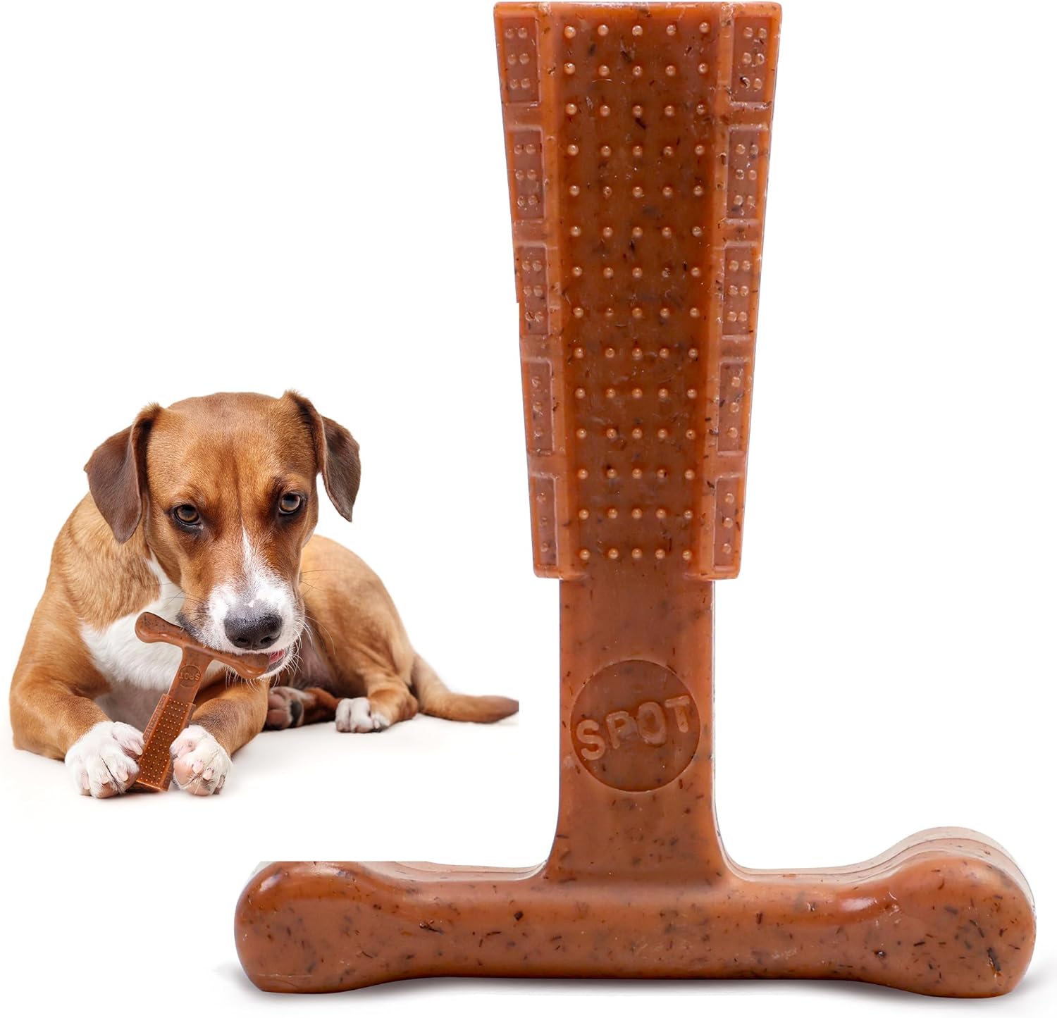 SPOT by Ethical Products - Bambone Plus – Easy Grip Durable Dog Chew Toy for Aggressive Chewers Puppies and Dogs - Beef- Large Brown Medium