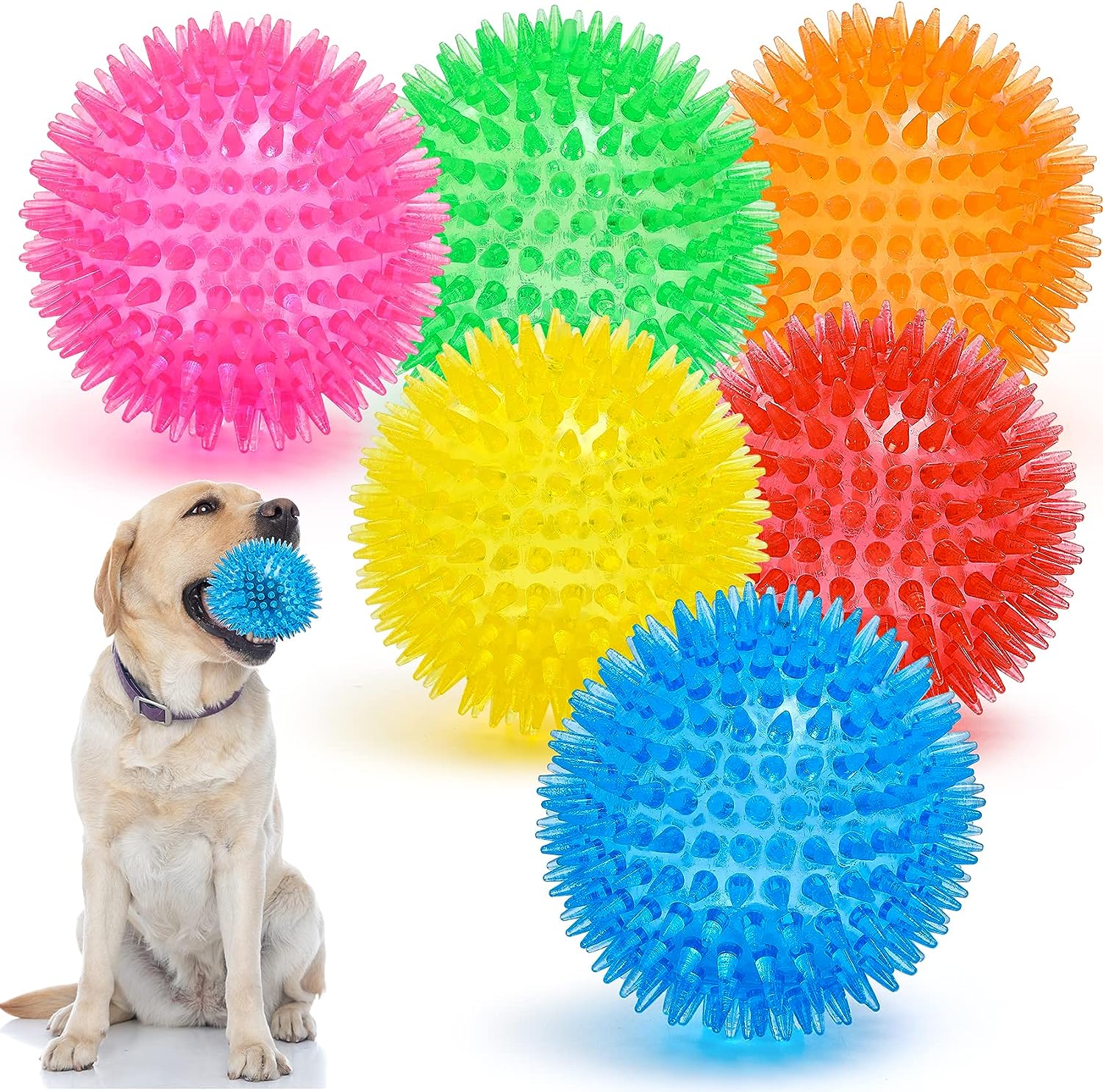 VITEVER 3.5” Squeaky Dog Toy Balls (6 Colors) Puppy Chew Toys for Teething, BPA Free Non-Toxic, Spikey Medium, Large Small Dogs, Durable Aggressive Chewers